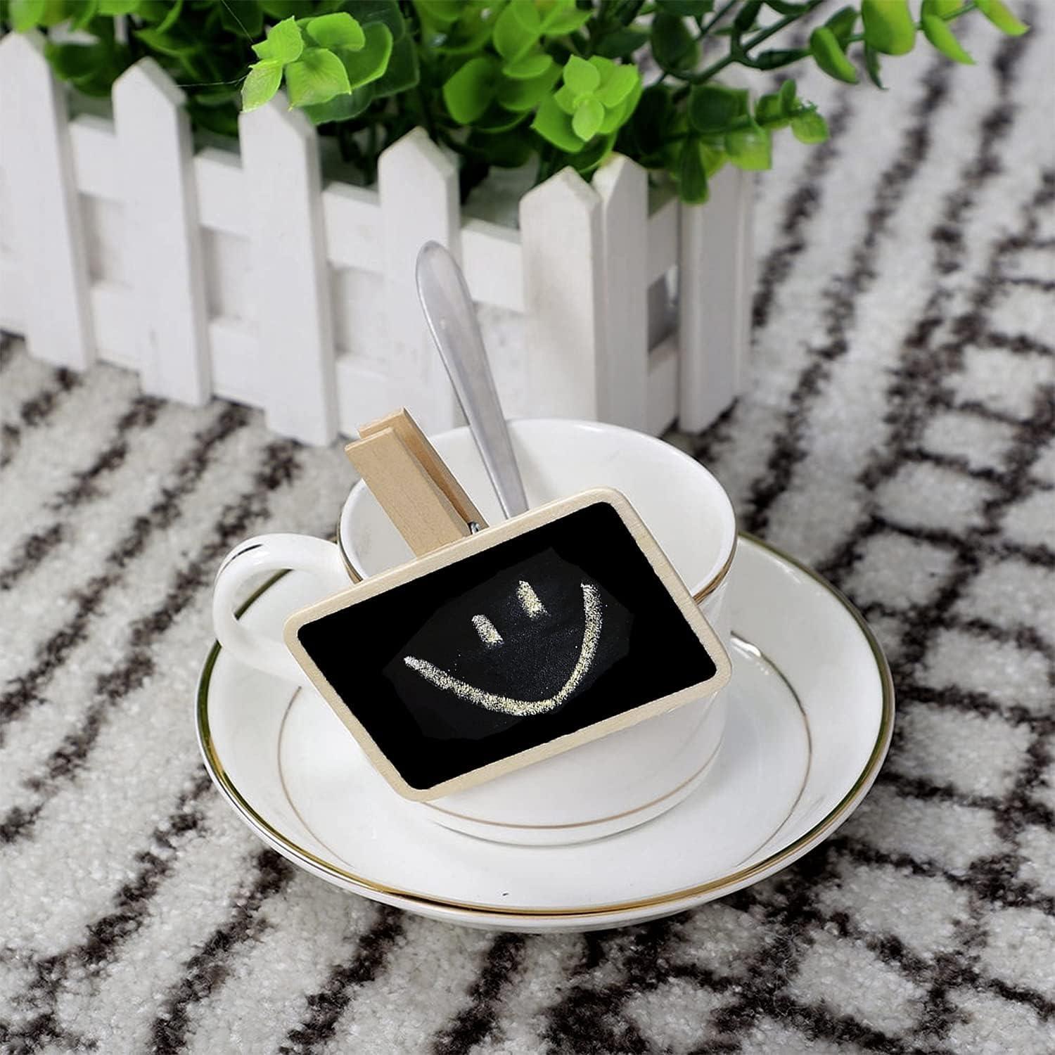 Haoser 12 Mini Retangle Chalkboard Blackboard with Wooden Clip Message Board Signs and Labels Clips|Mini Chalkboard Signs for Food, Memo, Note Taking, Label Signs, Party - 2.7X2 in - Haoser