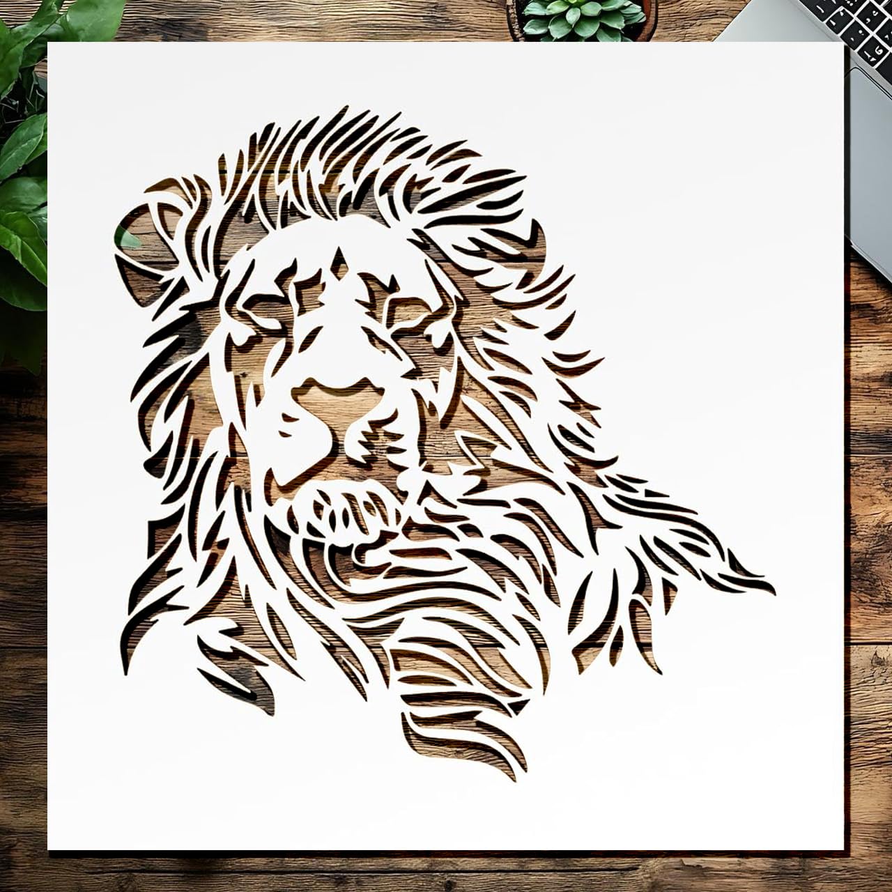 Tiger Head Stencil – 10 x 10 Inch Reusable Plastic Template for Painting, DIY Crafts, Wall Art