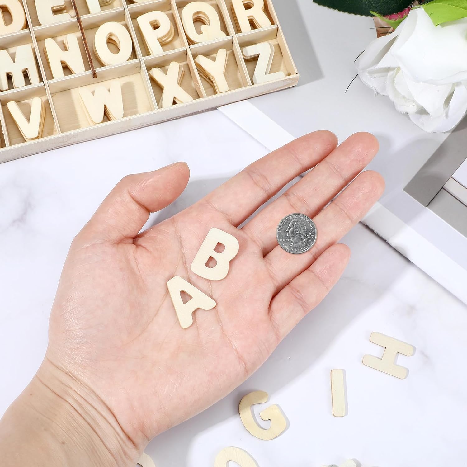 156 Pcs Small Wooden Letters – 3/4-1 Inch Unfinished Wood Alphabet Letters, 6 of Each Capital Letter for DIY Crafts
