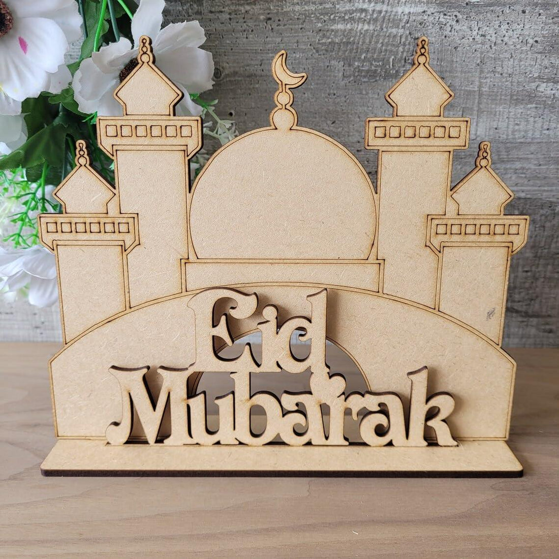 Haoser 1Pieces Ramadan Eid Mubarak Table Decoration Signs Wooden Eid Mubarak Table Decoration MDF Freestanding Ornament Gift Ramadan Table Centerpiece Sign Ramadan Home Decoration for Festival - Haoser