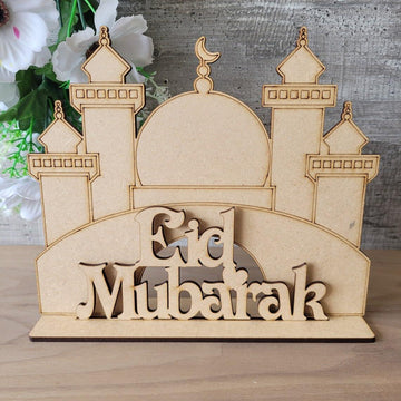 Haoser 1Pieces Ramadan Eid Mubarak Table Decoration Signs Wooden Eid Mubarak Table Decoration MDF Freestanding Ornament Gift Ramadan Table Centerpiece Sign Ramadan Home Decoration for Festival - Haoser