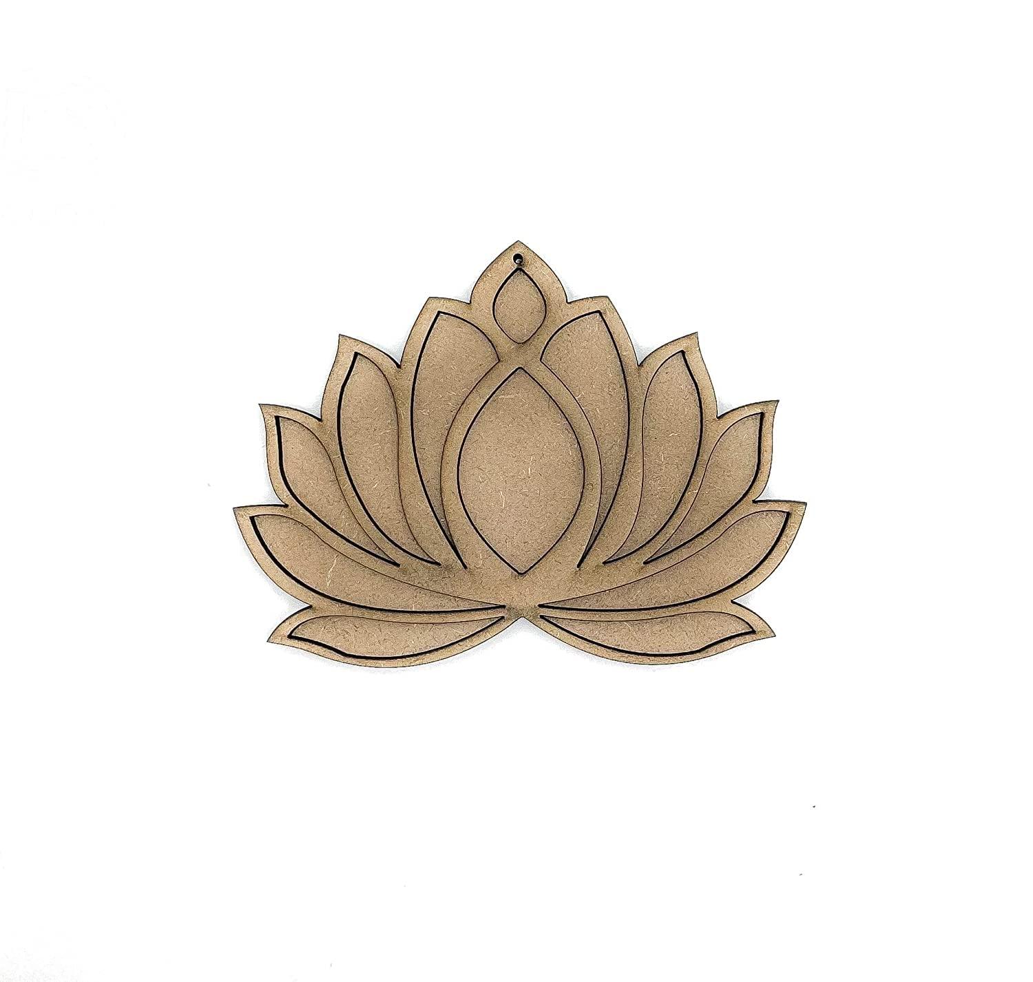 Haoser Wooden Lotus Cutout for Festival Decorations | Floor Decoration Reusable Rangoli for Puja Function (Pack of 5 Length: 4 in Width: 3 in) - Haoser