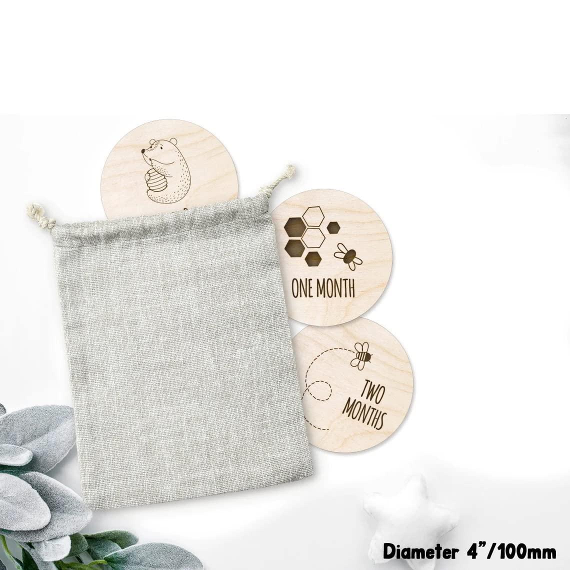 Haoser 12 Pcs/Set Newborn Birth Month Birthday Milestone Wooden Card Baby Kids Photography Props Toy,Baby Shower Gift, Gender Neutral Gift - Haoser