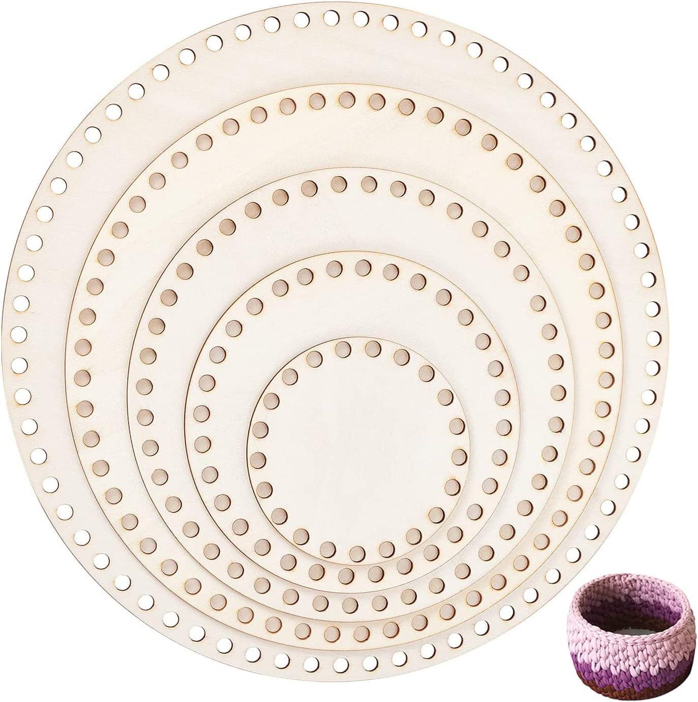 Haoser 5 PCS Wooden Crochet Bag Bottom, Circle Wooden Basket Bottom Wooden Base Shaper Blank Crochet Base for DIY Basket Craft Weaving Making Supplies - Haoser