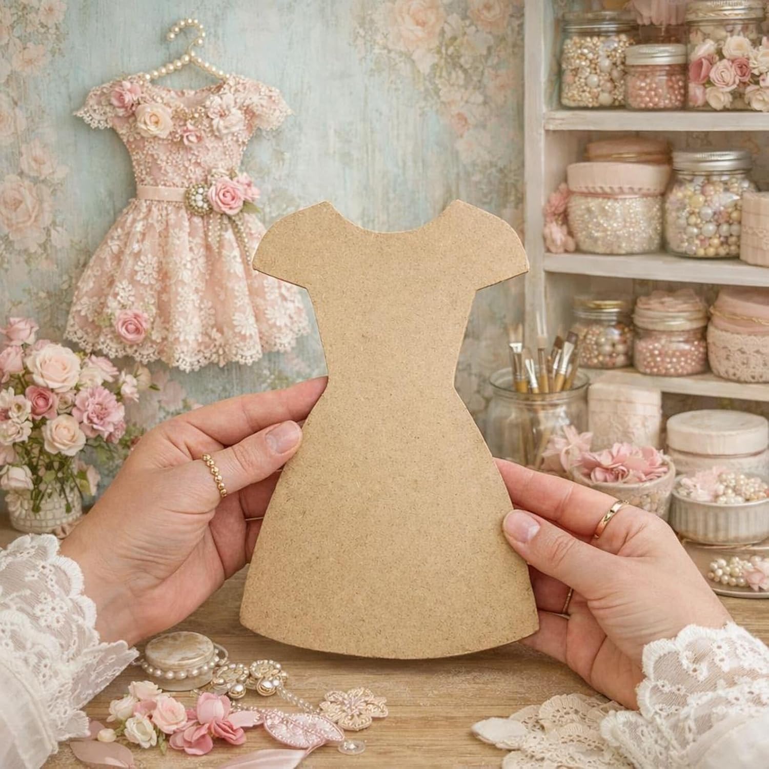 5 Pcs Wooden Dress Shape MDF Blank for DIY Craft | Unfinished Dress Cutout for Painting