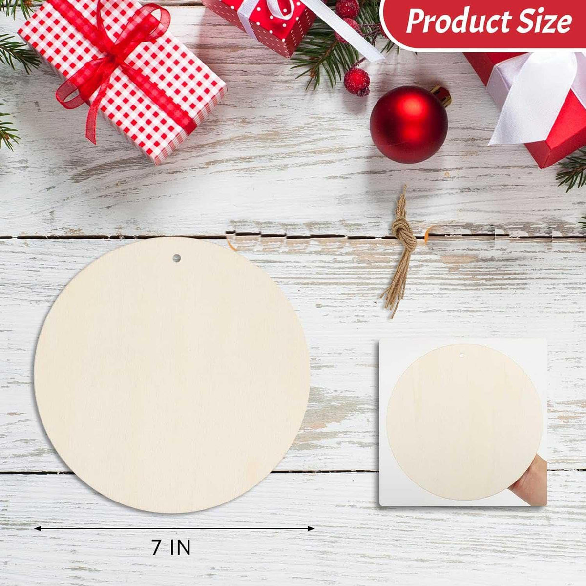 Curious Button 5 Pieces Unfinished Wooden Round Style Hanging Ornament for DIY Home Decoration, MDF Cutouts, Perfect Wooden Cutouts for Home Decor, Charming Wooden Hanging Ornaments (7x7IN) - Haoser