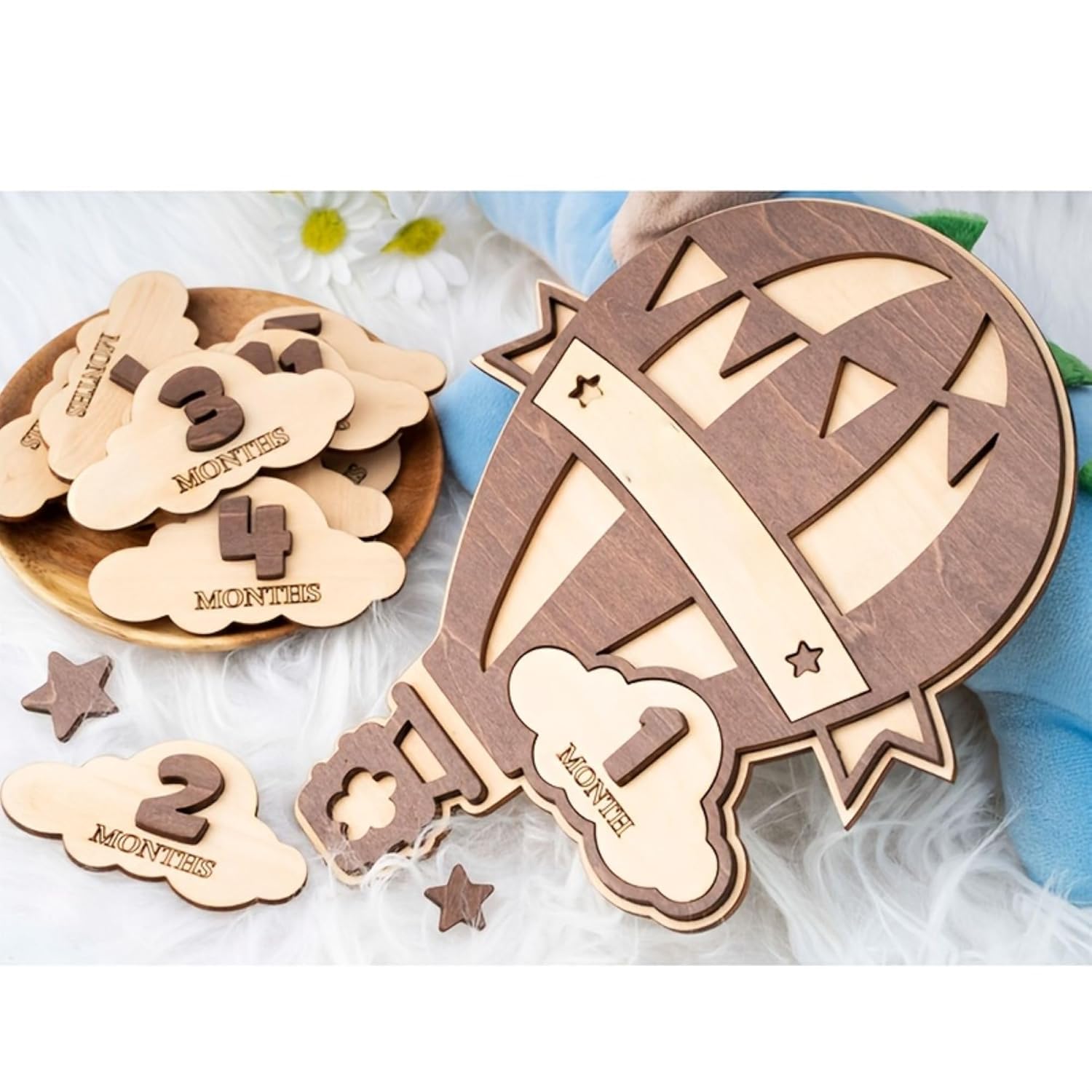 Baby Monthly Milestone Wooden Photo Prop Set (15 Pcs) | Baby Milestone Cards Wall Decor | Newborn Monthly