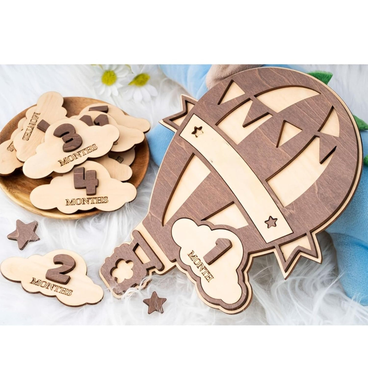 Baby Monthly Milestone Wooden Photo Prop Set (15 Pcs) | Baby Milestone Cards Wall Decor | Newborn Monthly
