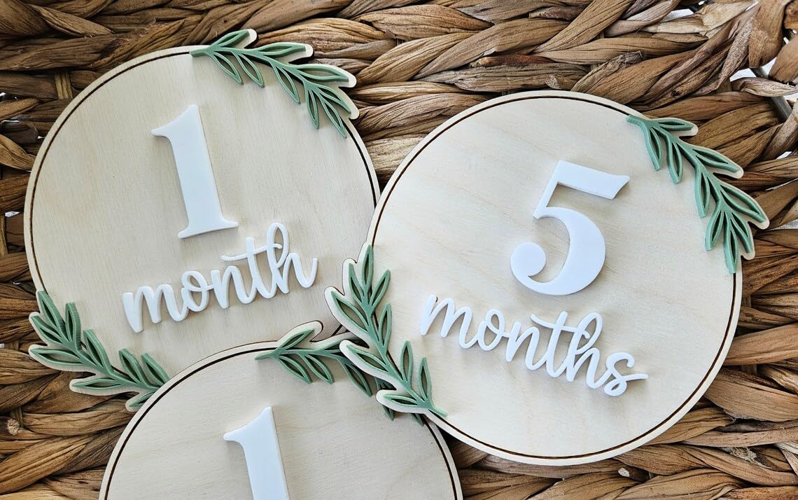Set of 3 Wooden Monthly Milestone Discs for Baby Photos