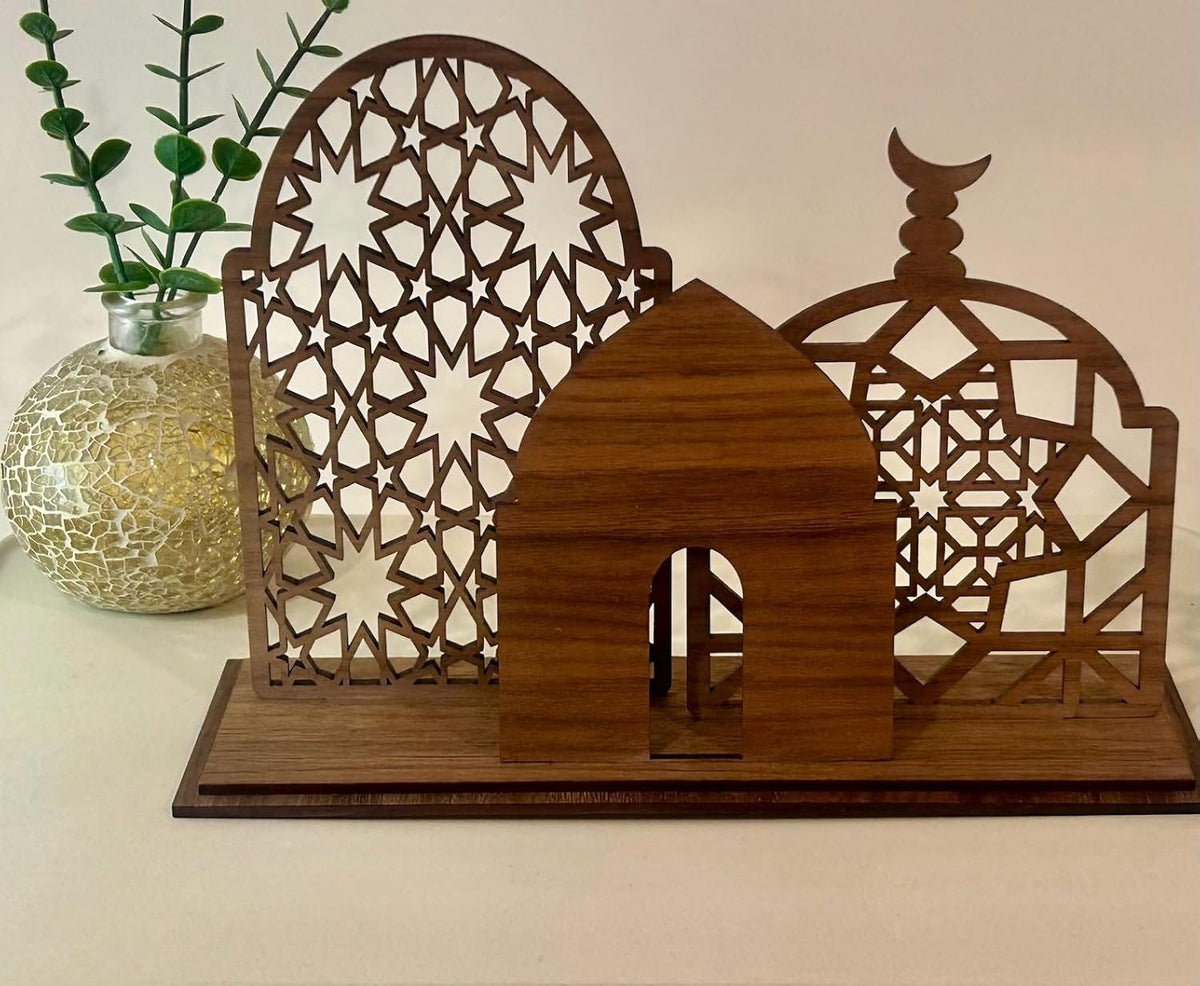 Wooden Mosque Design Table Decoration Set | Islamic Home Decor | Ramadan & Eid Decoration