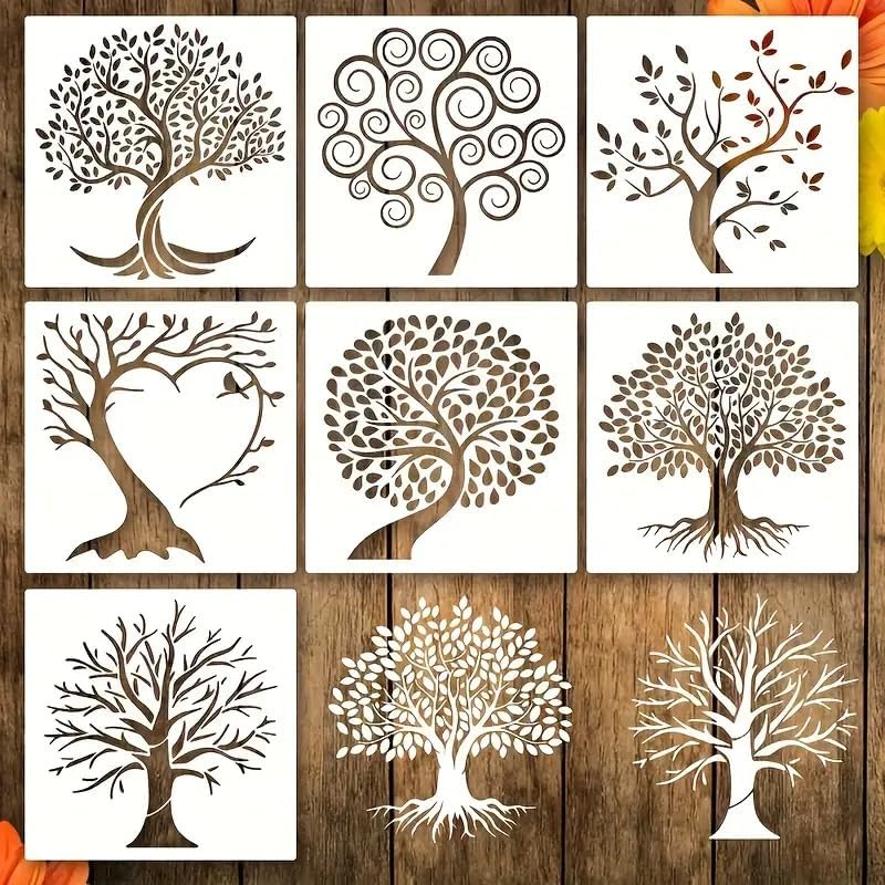 7 Pcs Tree of Life Stencil Templates 7.87 x 7.87 Inch Reusable Plastic Art Stencils