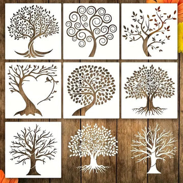 7 Pcs Tree of Life Stencil Templates 7.87 x 7.87 Inch Reusable Plastic Art Stencils