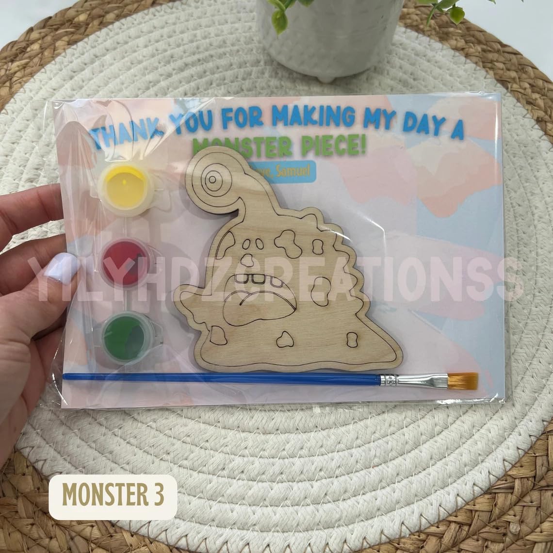 Pack of 10 Wooden Monster Birthday Party Favor Magnets – DIY Craft Kit for Kids