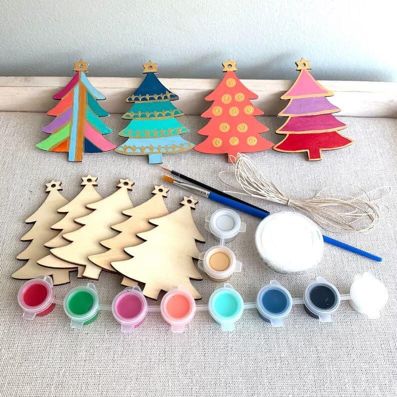 Haoser MDF Decorative Hanging orgnaments for chirtmas Craft, Unfinished Wood Cutouts Christmas Decoration DIY Crafts Wooden Christmas Tree MDF Christmas Ornaments - Haoser