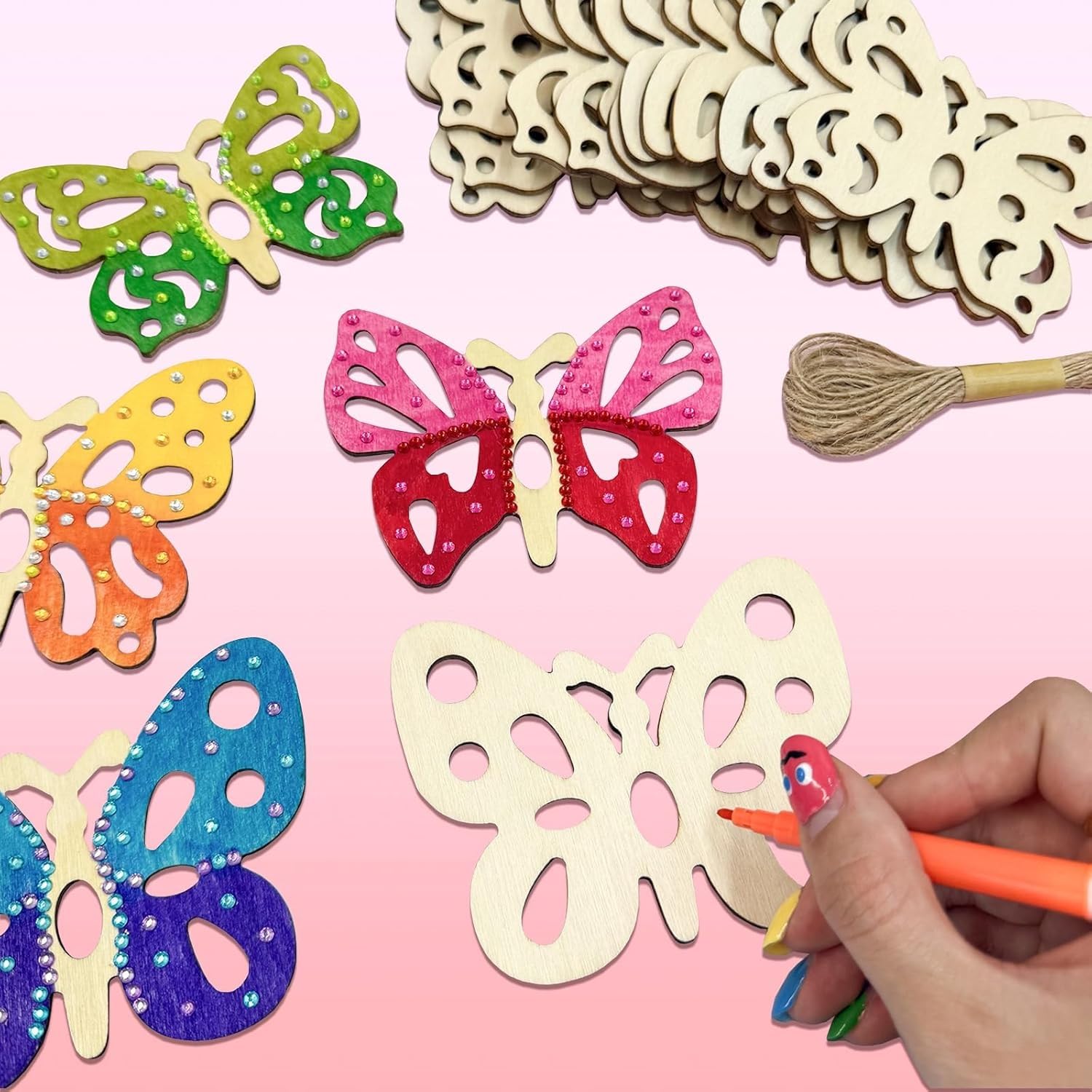 12 Pcs Wooden Butterfly Craft Kit | DIY Butterfly Wooden Cutouts with Hanging Rope | Kids Craft Kit for Painting