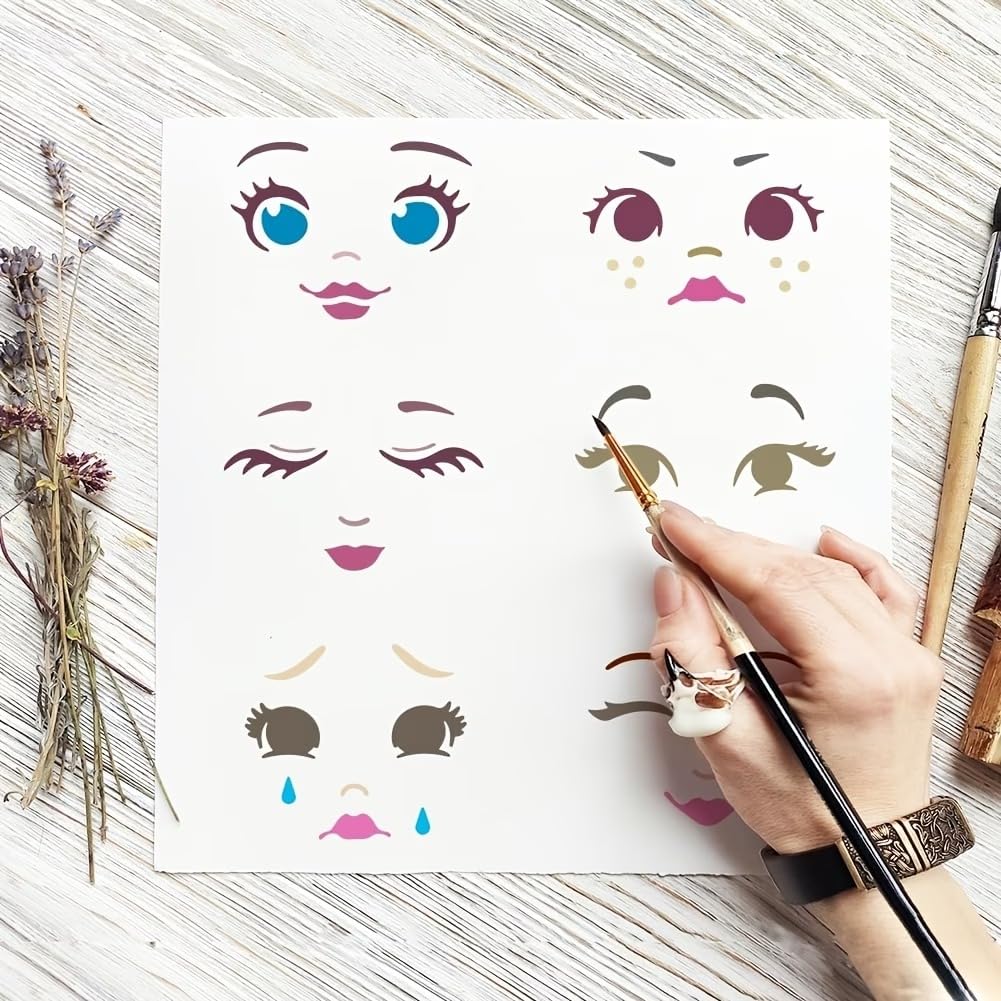 Set of 6 Facial Expression Reusable Stencil Template | PET Board 3.9x3.9 Inch