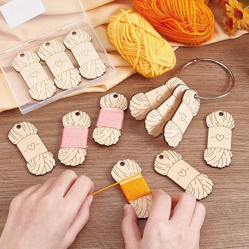 12 Pcs Wooden Blank Yarn Peg Set – Thread Winding Boards with Iron Ring for Knitting