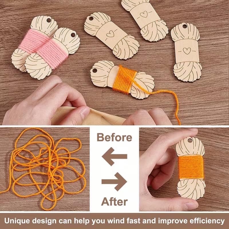12 Pcs Wooden Blank Yarn Peg Set – Thread Winding Boards with Iron Ring for Knitting