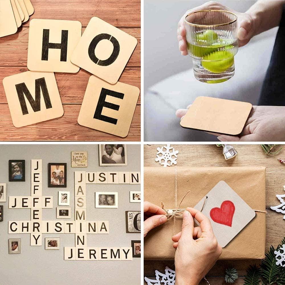 Haoser 50 Pieces 4Inches Unfinished MDF Pieces Square Blank Round Corners Pine MDF Sheets for DIY Arts Craft Project, Wooden Square Cutouts . - Haoser