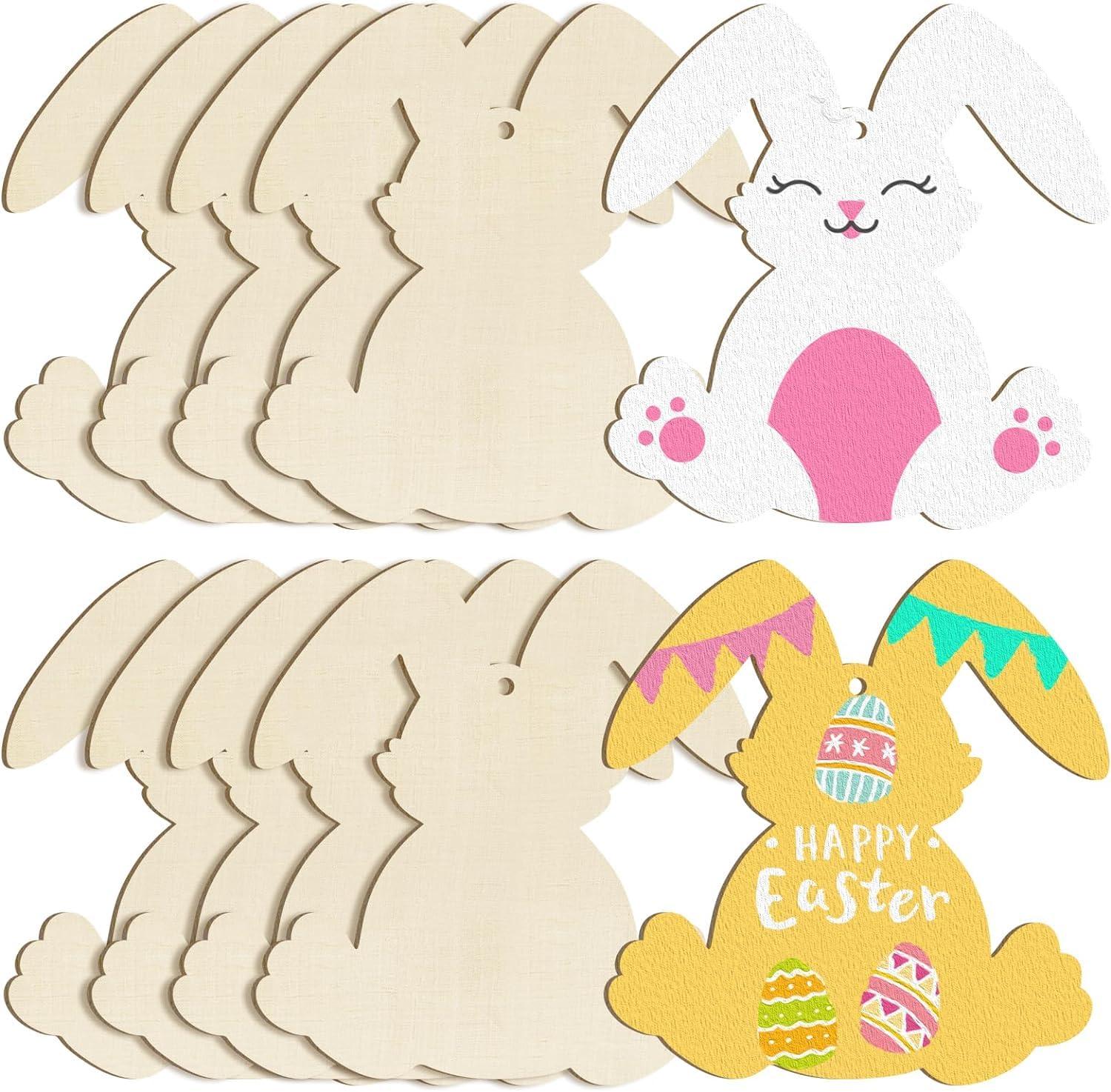 Curious Button 5 Pieces Unfinished Wooden 5Rabbit Style Hanging Ornament for DIY Home Decoration, MDF Cutouts, Perfect Wooden Cutouts for Home Decor, Charming Wooden Hanging Ornaments (7x6.4IN) - Haoser