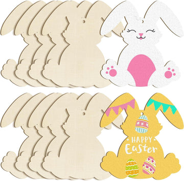 Curious Button 5 Pieces Unfinished Wooden 5Rabbit Style Hanging Ornament for DIY Home Decoration, MDF Cutouts, Perfect Wooden Cutouts for Home Decor, Charming Wooden Hanging Ornaments (7x6.4IN) - Haoser