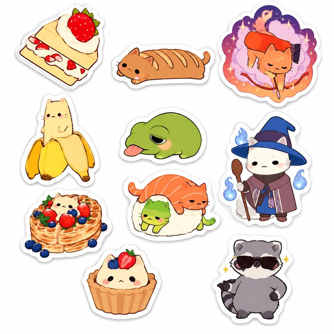 Haoser Random Mini Stickers Pack of 10 | Cute Tiny Paper Stickers with Glossy Finish | Cute Cat & Animal Stickers | Small Decorative Stickers for Scrapbooking, Diary, Laptop & DIY Crafts