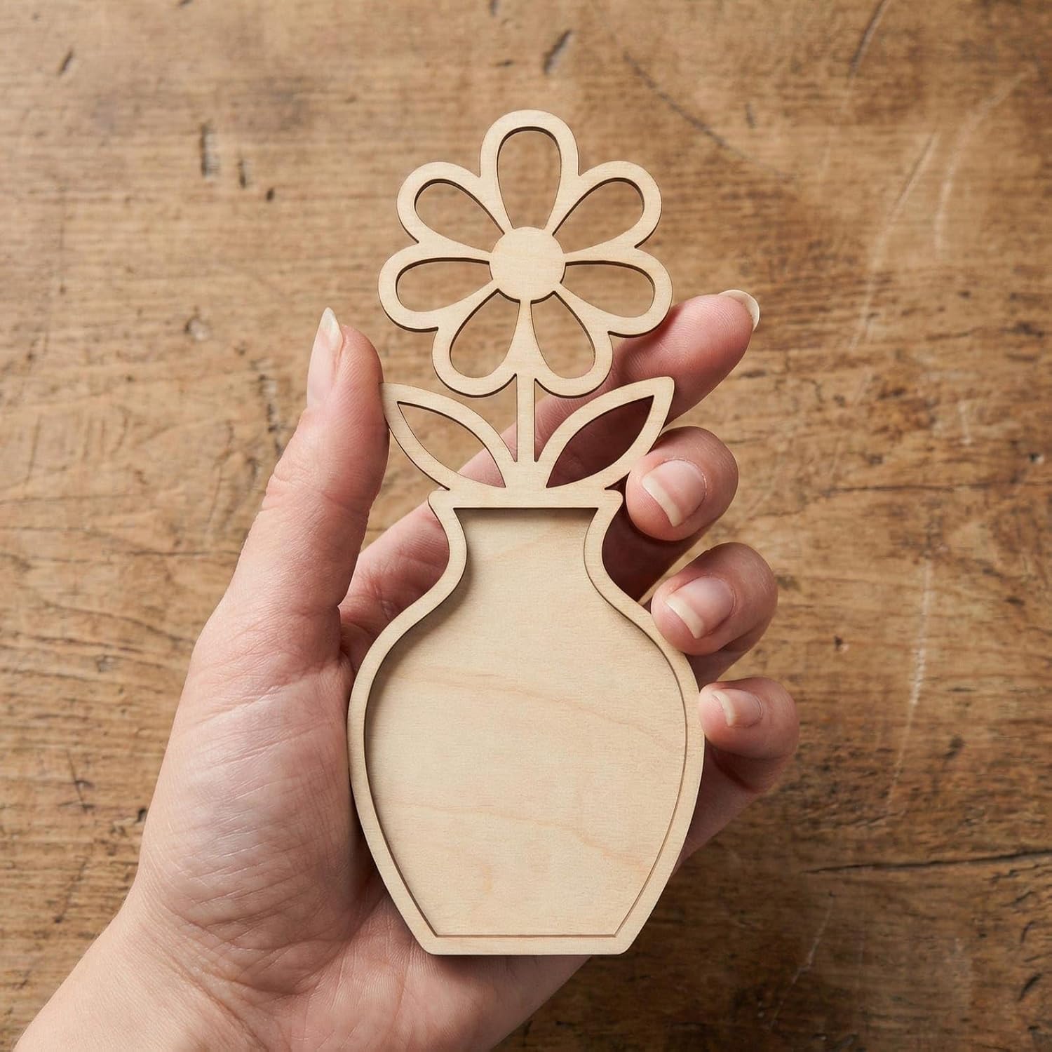 Wooden 5 Pcs Wooden Daisy Flower in Vase Craft Blank 4 Inch | MDF Floral Cutout | DIY Flower Craft Shape for Painting
