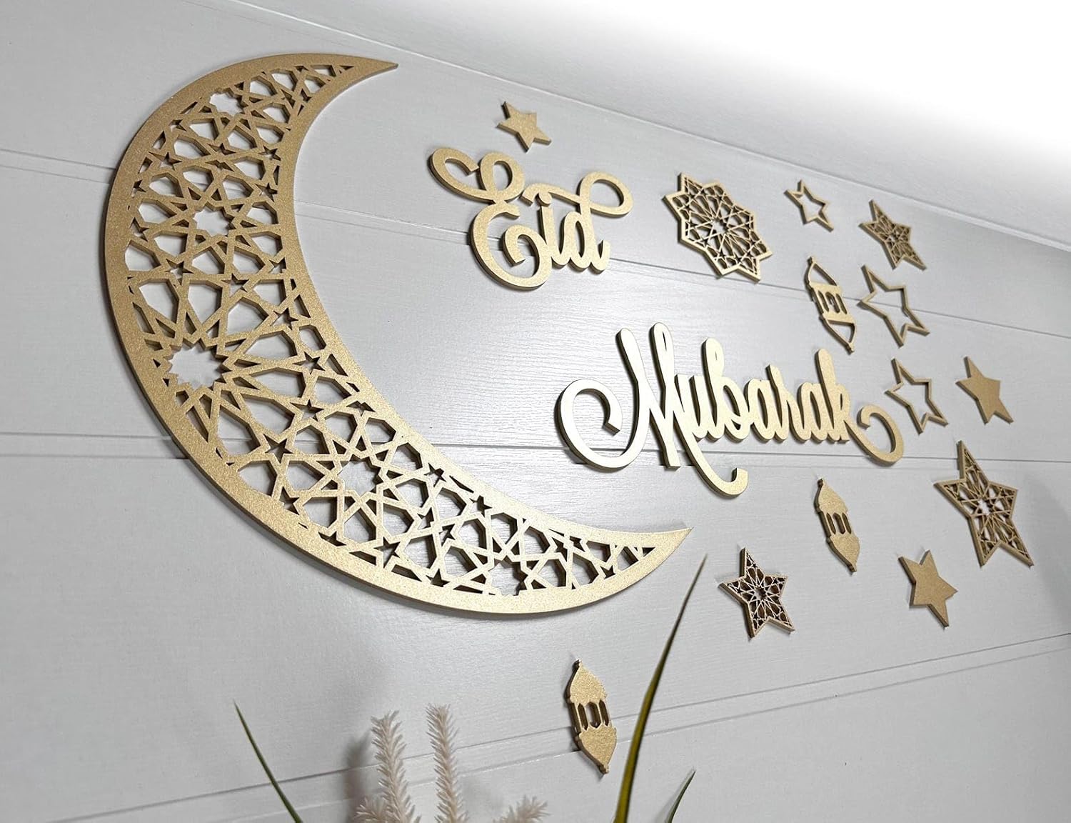 Set 1 Eid Mubarak Wall Decor| Ramadan Islamic Wall Art Moon Stars Lantern Decor | Muslim Home Decoration