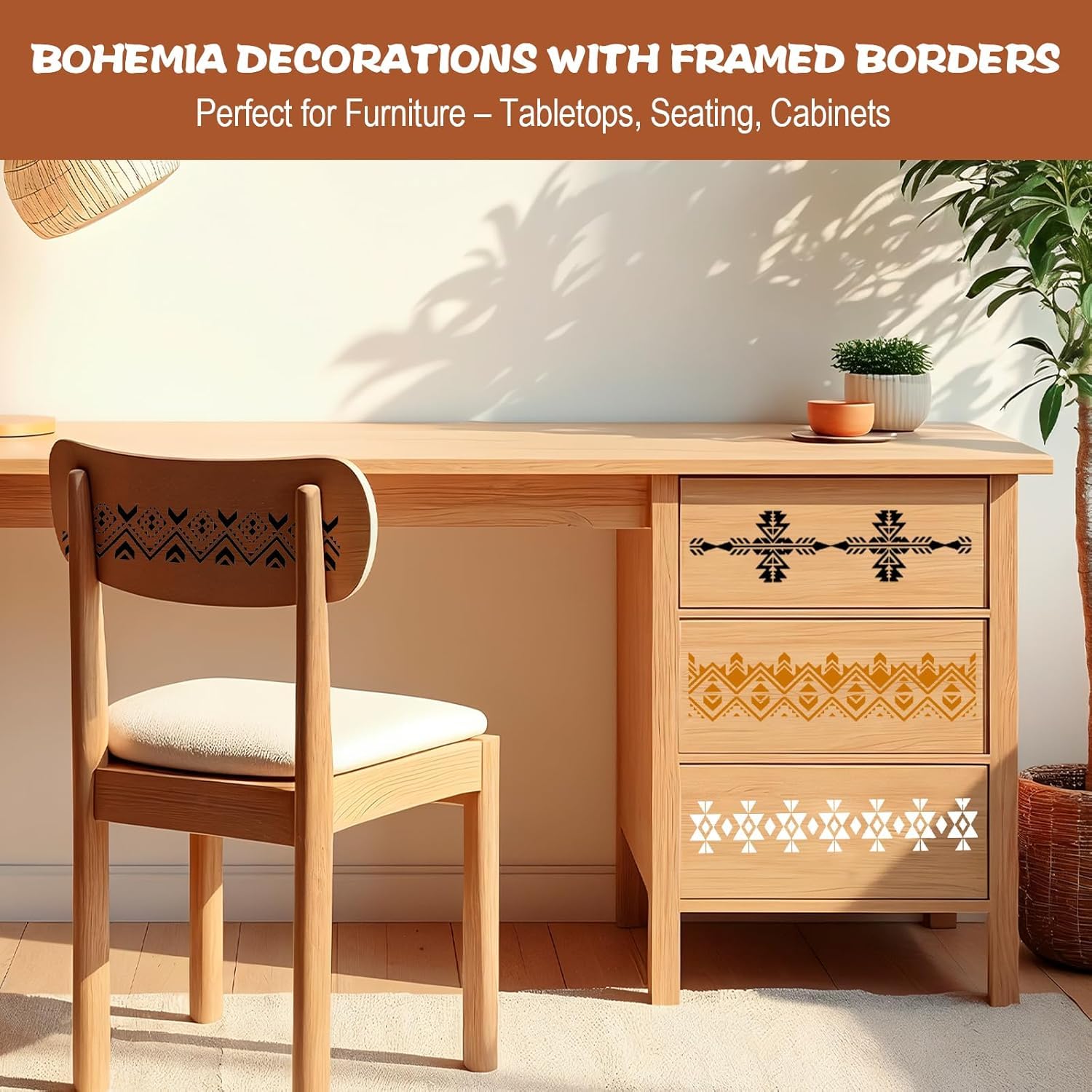12 Pcs Boho Borders Pattern Stencil – Reusable Aztec Geometric Stencils for Painting