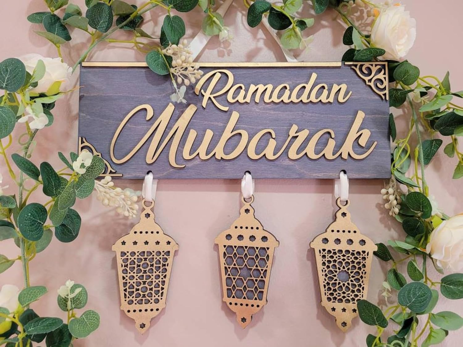 Set 1 Eid Mubarak Wall Decor| Ramadan Islamic Wall Art Moon Stars Lantern Decor | Muslim Home Decoration