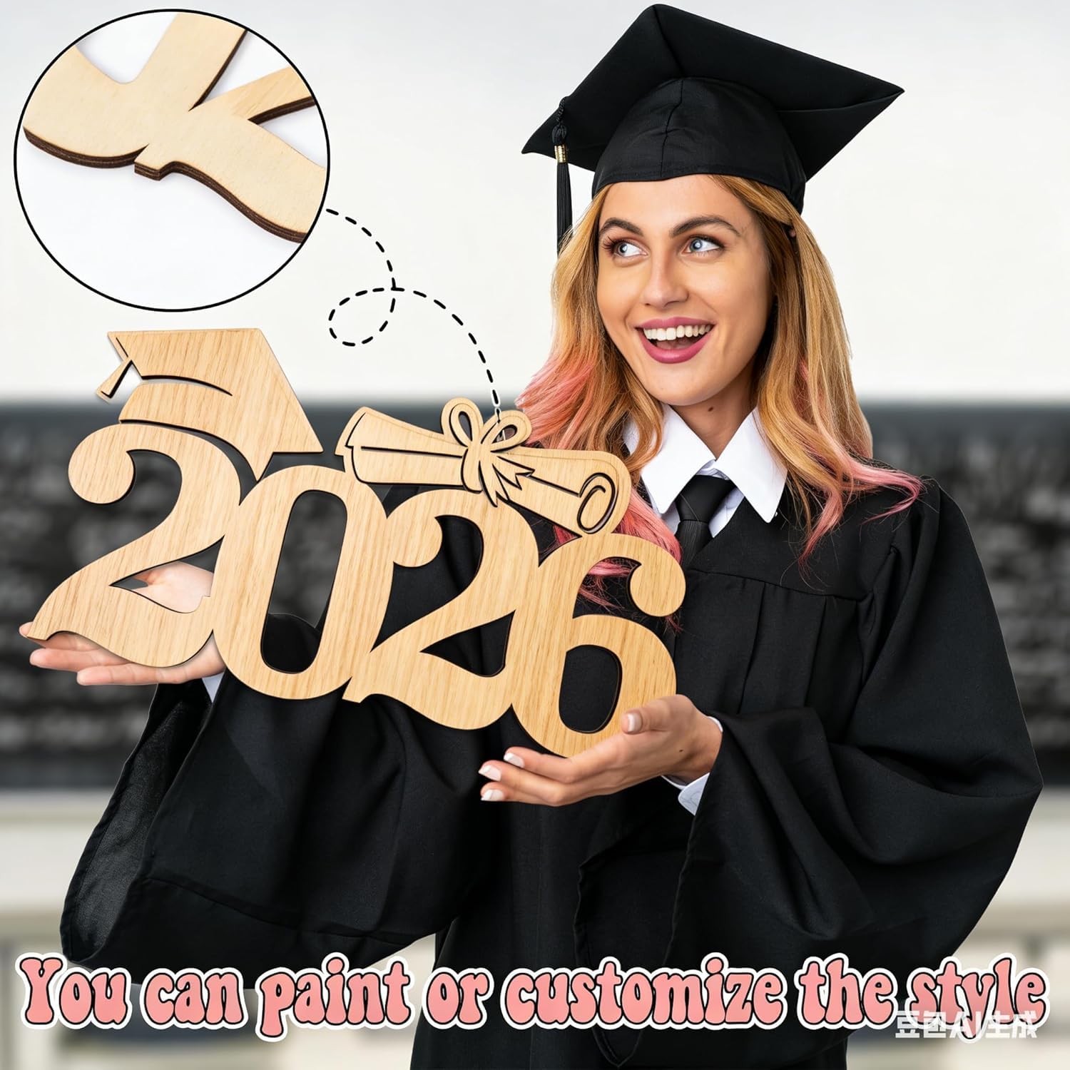 Class of 2026 Graduation Wooden Sign | 2-Layer Unfinished Wood Hanging Decor