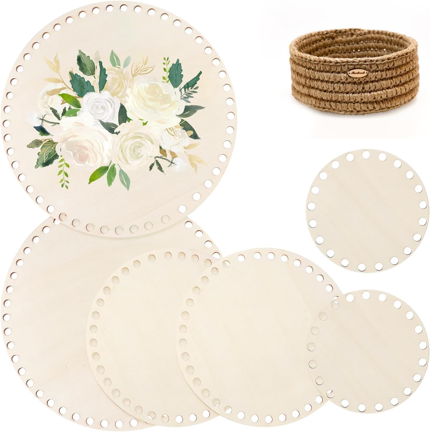 6 Pcs Wooden Crochet Basket Base – Round Weaving Basket Bottoms