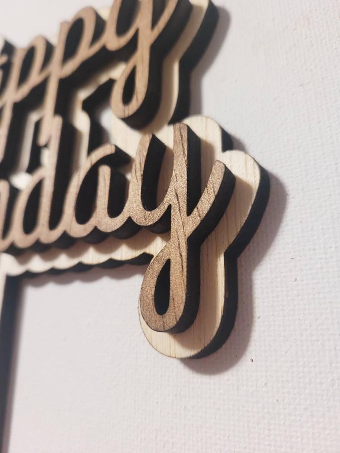 Happy Birthday Wooden Cake Topper 2 Layer Boho Style | 5x4 Inch Birthday Cake Decoration Topper