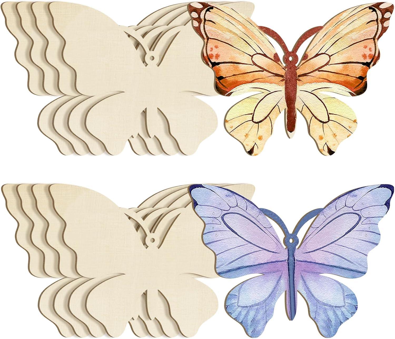 Curious Button 5 Pieces Unfinished Wooden 2Butterfly Style Hanging Ornament for DIY Home Decoration, MDF Cutouts, Perfect Wooden Cutouts for Home Decor, Charming Wooden Hanging Ornaments (5.1x7IN) - Haoser