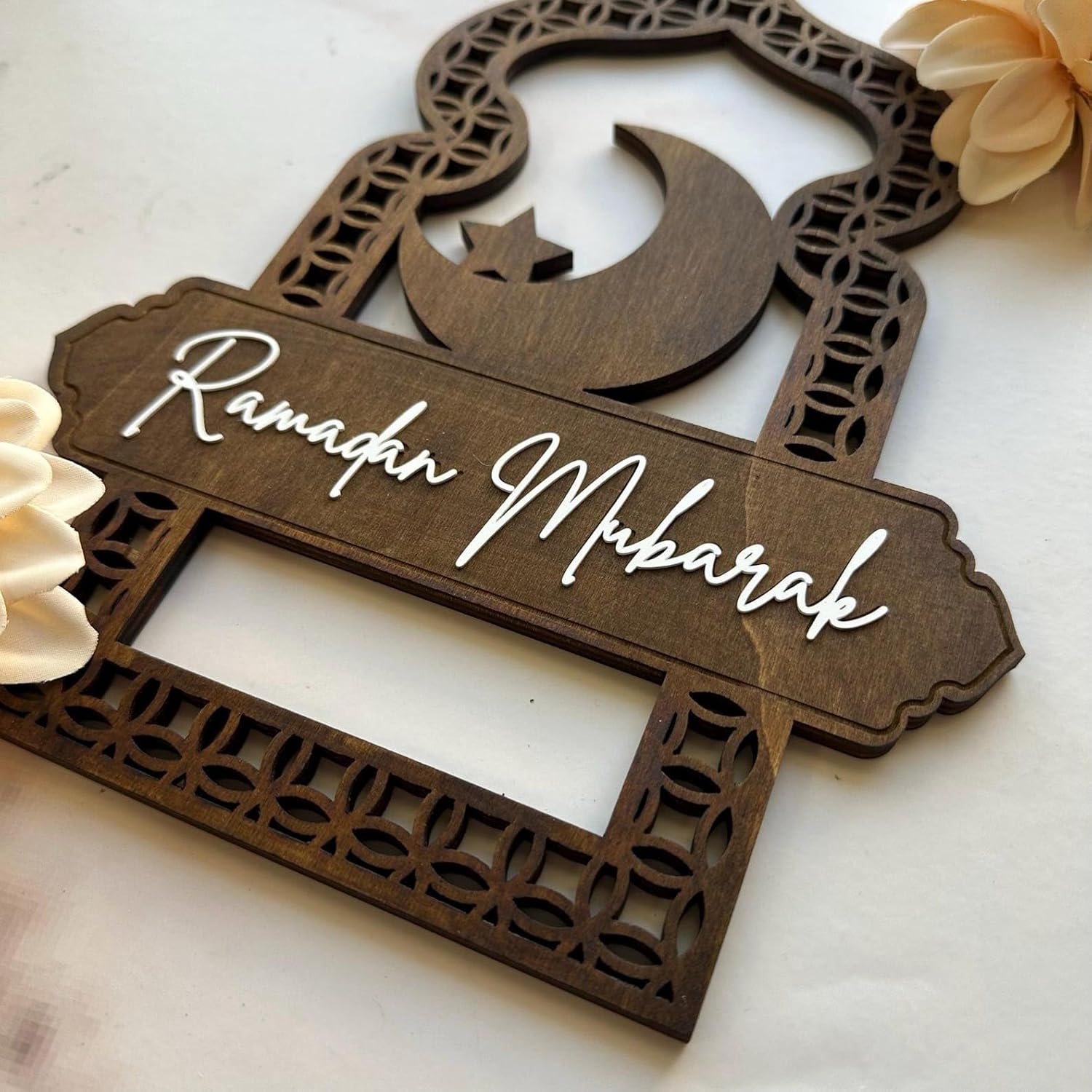 Ramadan Mubarak MDF Wood Sign | Islamic Eid Decor Hanging Lantern Shape