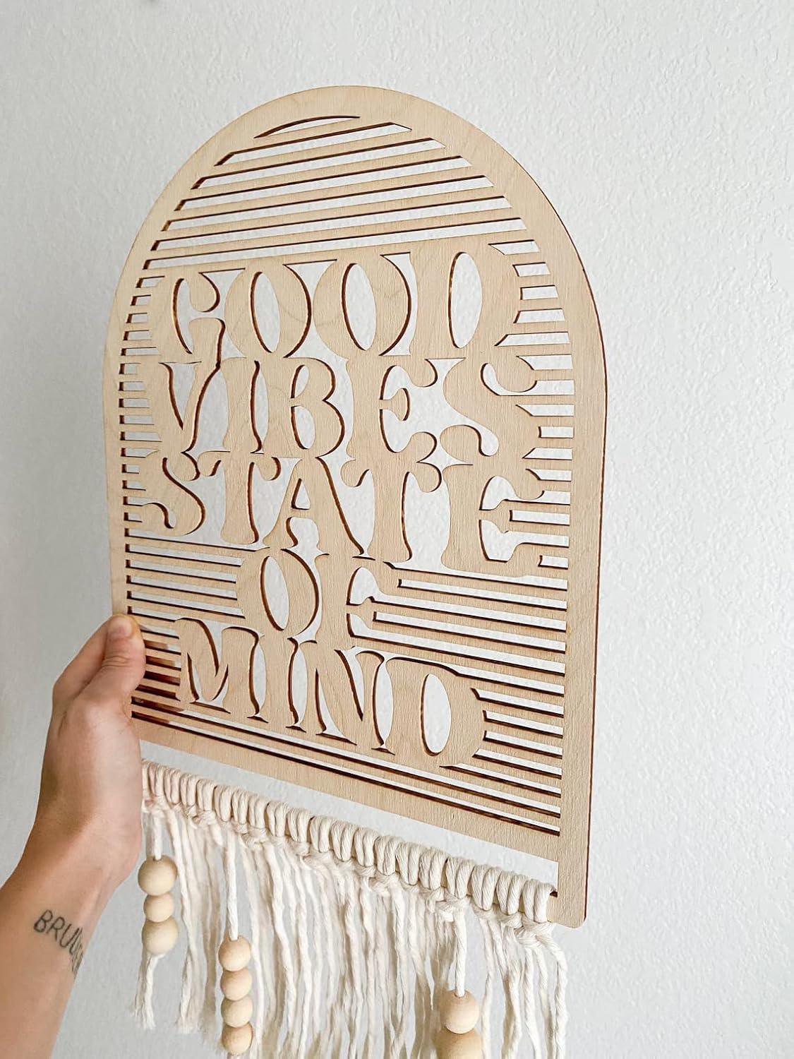 Haoser Good Vibes State of Mind macrame wall hanging arch sign retro decor