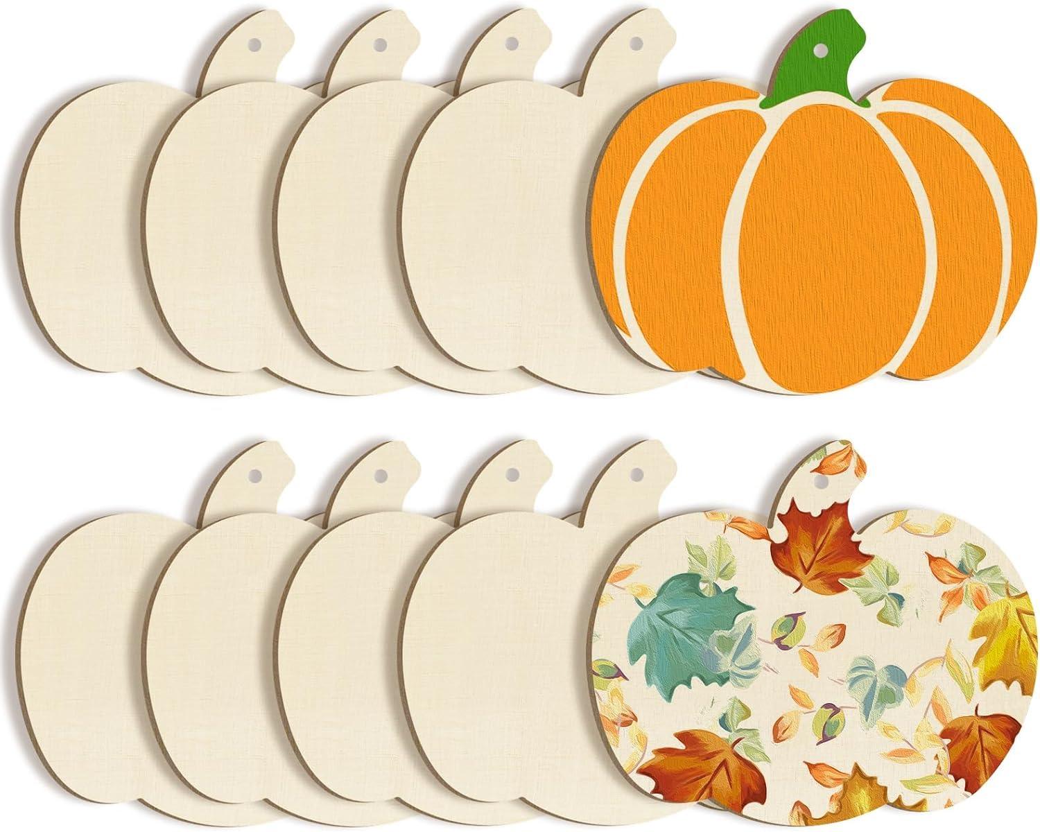 Curious Button 5 Pieces Unfinished Wooden Pumpkin2 Style Hanging Ornament for DIY Home Decoration, MDF Cutouts, Perfect Wooden Cutouts for Home Decor, Charming Wooden Hanging Ornaments (7x7IN) - Haoser