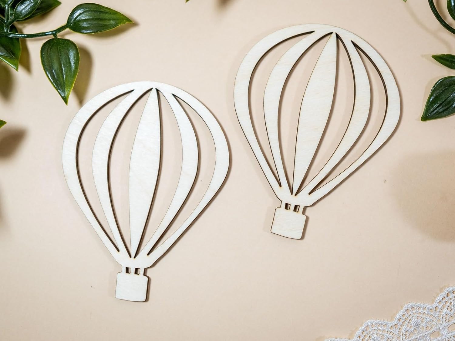 2 Pcs Wooden Hot Air Balloon Cutouts for DIY Craft | Unfinished Balloon Shape for Painting