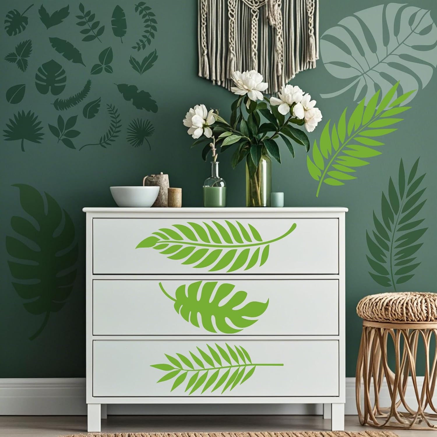 7 Pcs Tropical Palm Leaf Stencils for Painting on Wood | Reusable Fern Spray Paint Template