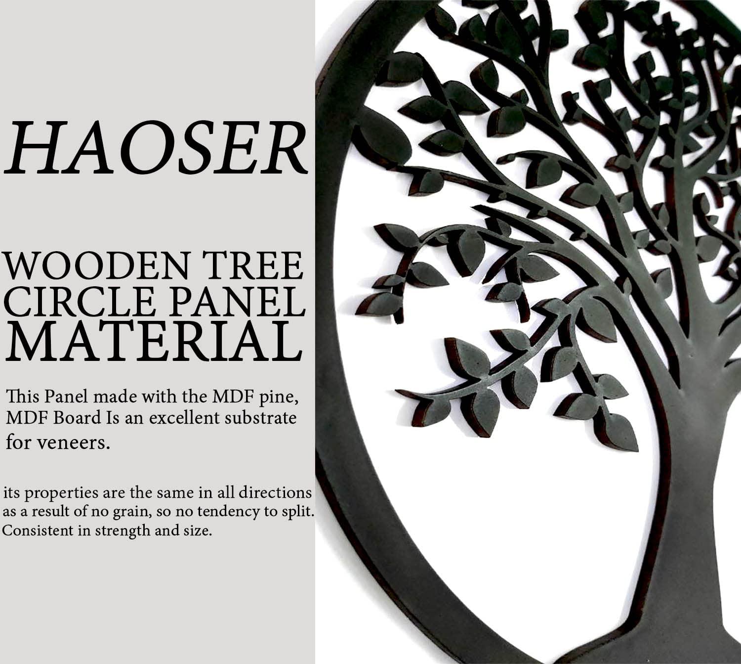 Haoser Wall Art Circle Panel 12x12 Inches, Wall Decor, Living Room Art, Wood Art, Wall Hangings, Wall Decor Bedroom, Framed Wall Art (H-PM3-TREE-CRCL-PNL_12IN) - Haoser