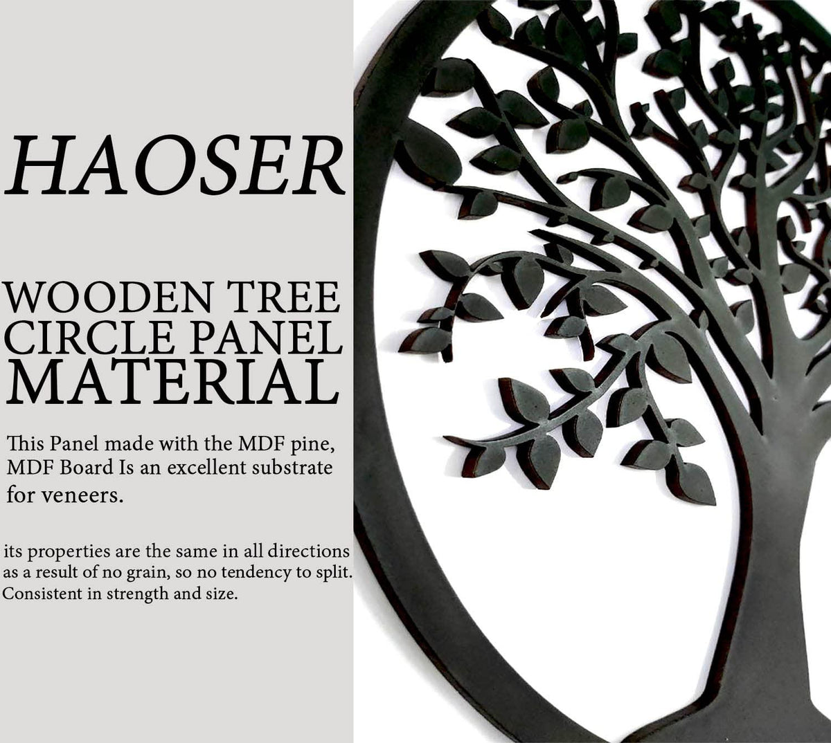 Haoser Wall Art Circle Panel 12x12 Inches, Wall Decor, Living Room Art, Wood Art, Wall Hangings, Wall Decor Bedroom, Framed Wall Art (H-PM3-TREE-CRCL-PNL_12IN) - Haoser