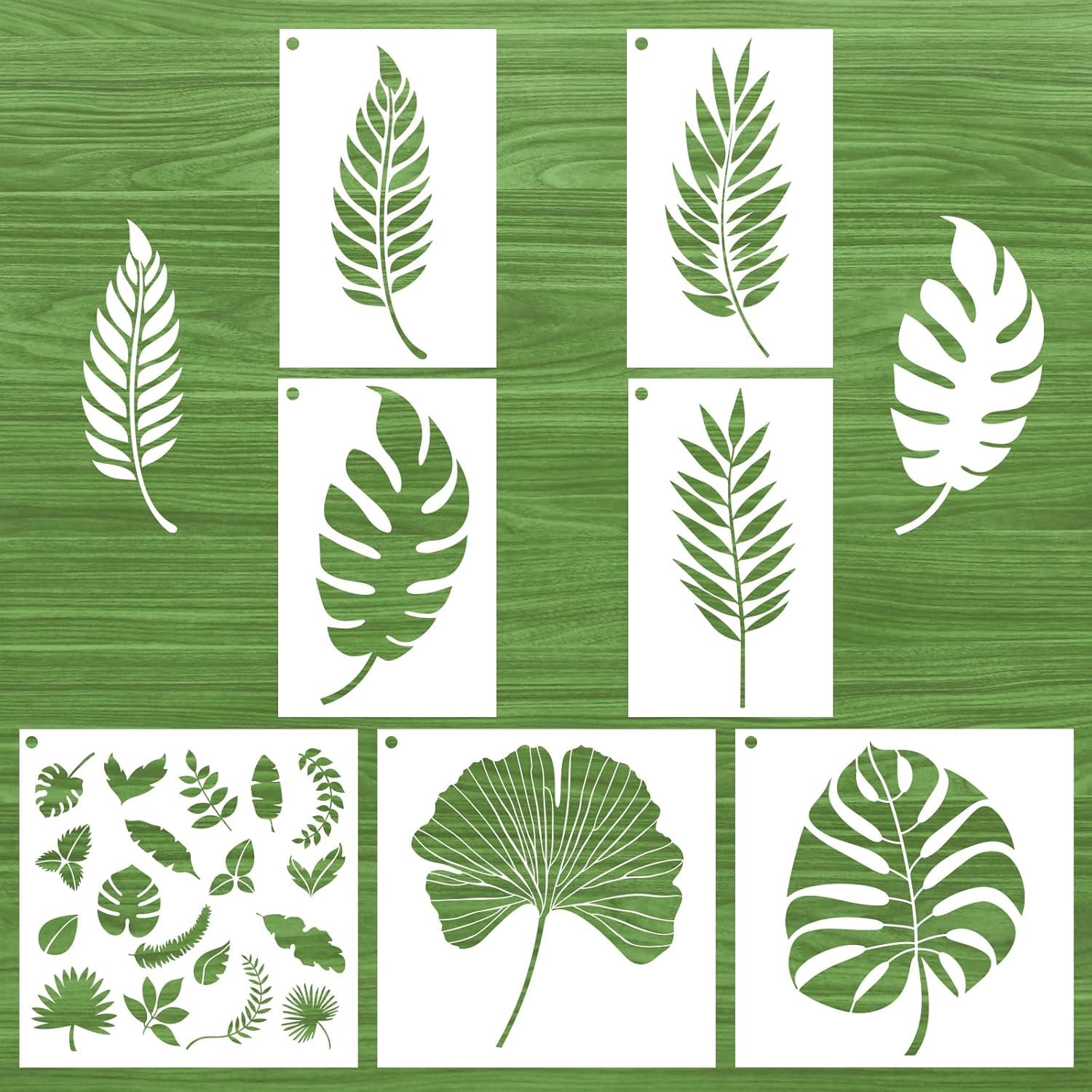 7 Pcs Tropical Palm Leaf Stencils for Painting on Wood | Reusable Fern Spray Paint Template