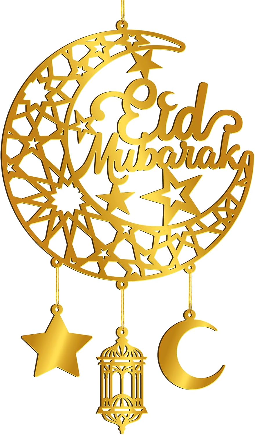 Ramadan Mubarak Acrylic Door Wreath – Hollow Moon & Star Islamic Wall Decor