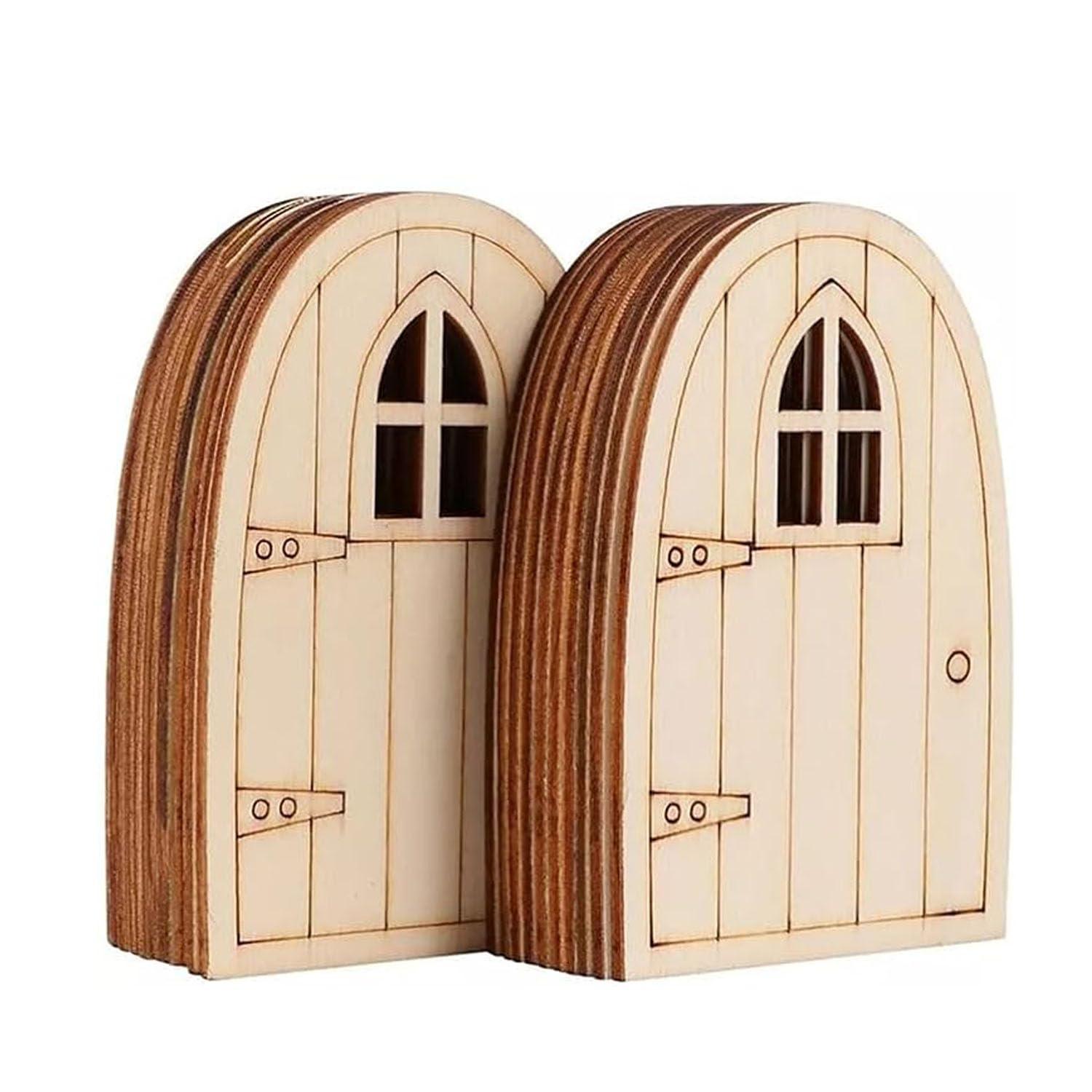 Haoser 10 Pcs Garden Miniature Decoration Miniature Figurines for Crafts unpainted Fairy House Door Miniature elf Door Fairy Garden House Dollhouse Ornament Doors and Windows Blank Wood (Design 1) - Haoser