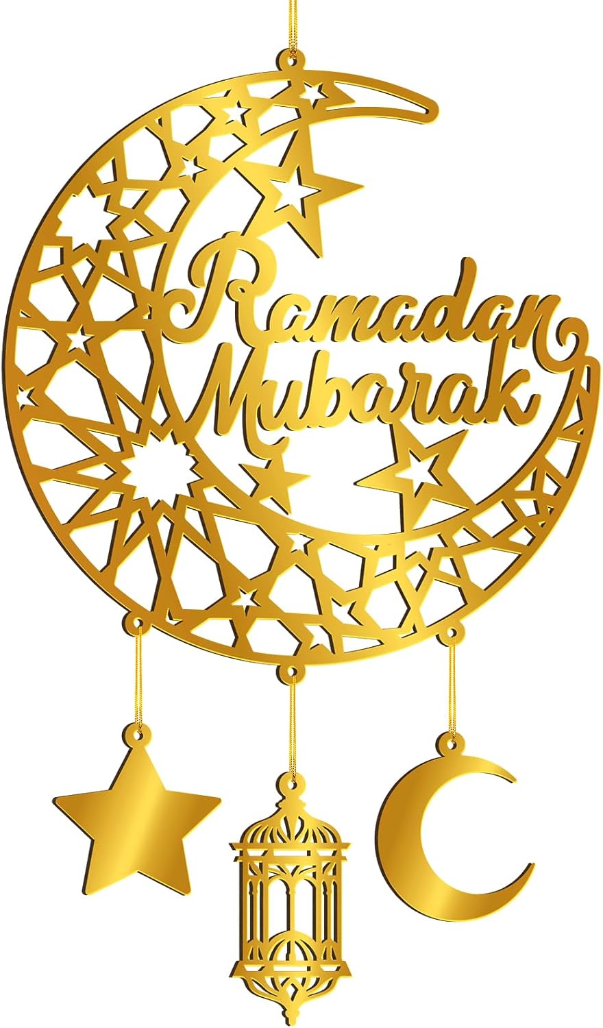 Ramadan Mubarak Acrylic Door Wreath – Hollow Moon & Star Islamic Wall Decor