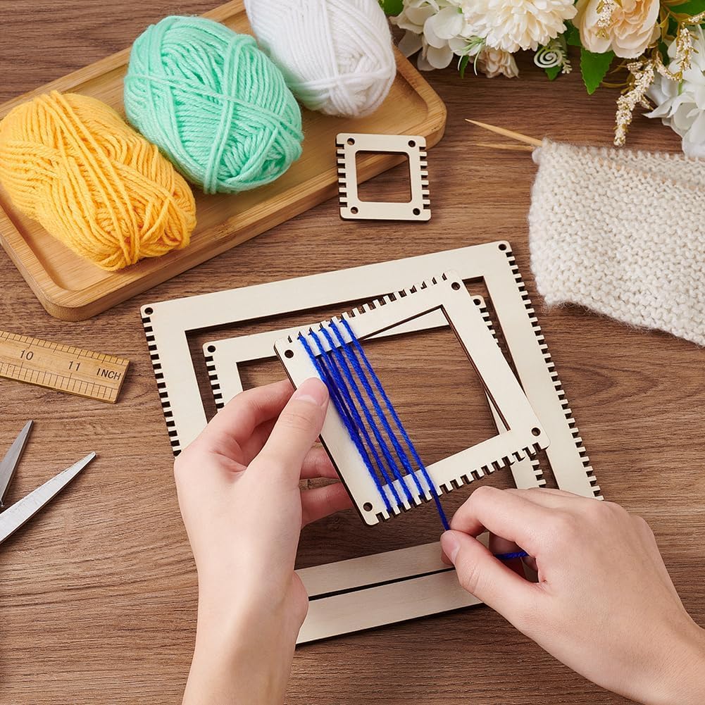 4 Pcs Wooden Weaving Loom Kit | 2/4/5.9/7.8 Inch Square DIY Weaving Loom for Tapestry, Wall Hanging, Knitting & Handmade Woven Crafts