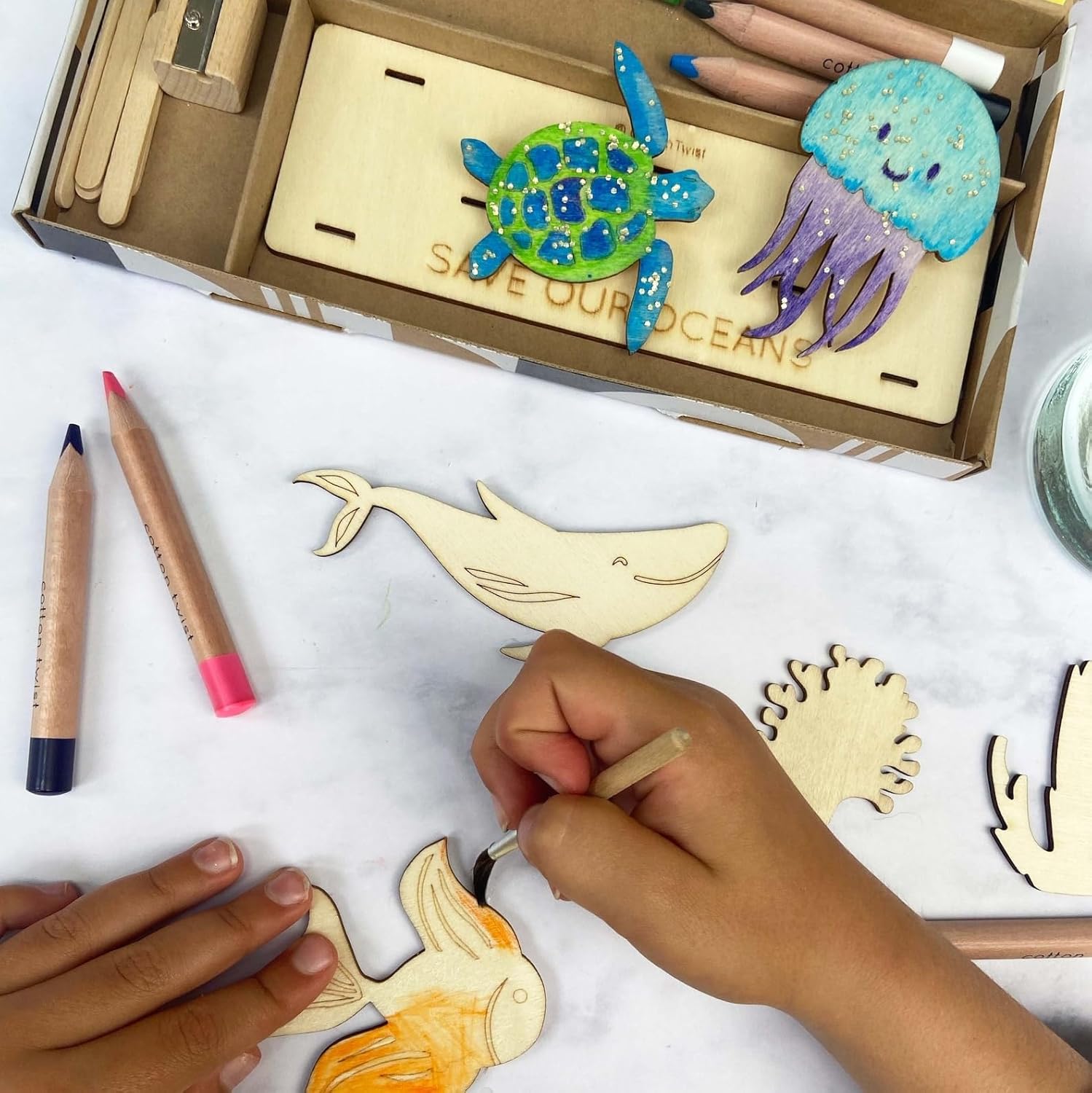 Save Our Oceans Wooden Craft Kit for Kids | 9.44 Inch MDF DIY Painting Kit
