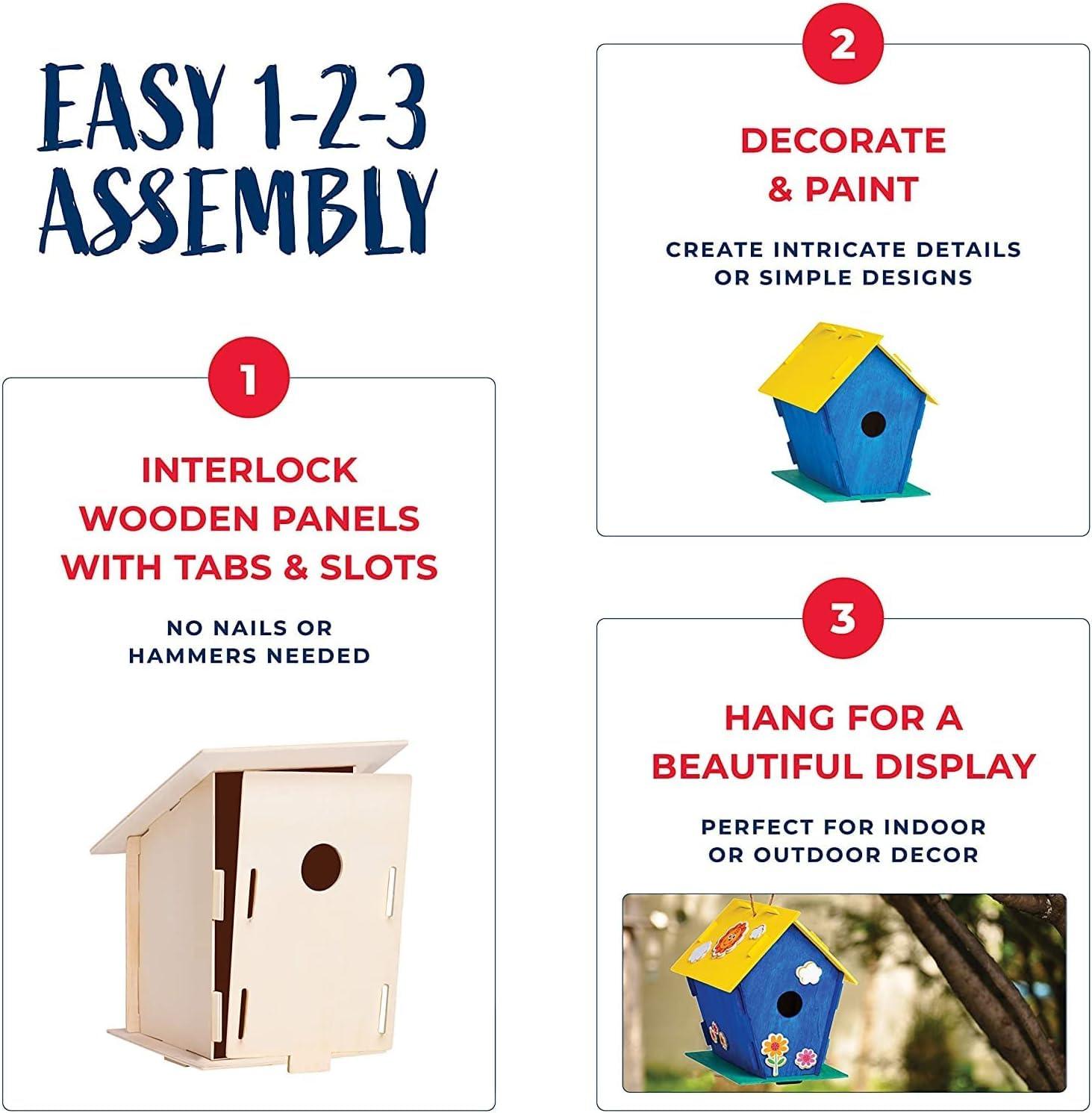 Haoser DIY Wooden Birdhouses - Creative Arts and Crafts Set for Kids and Adults - Unfinished Wood Birdhouse Kits with Paint kit, Brushes- Build Your Own Bird Houses-Pack of 2 - Haoser