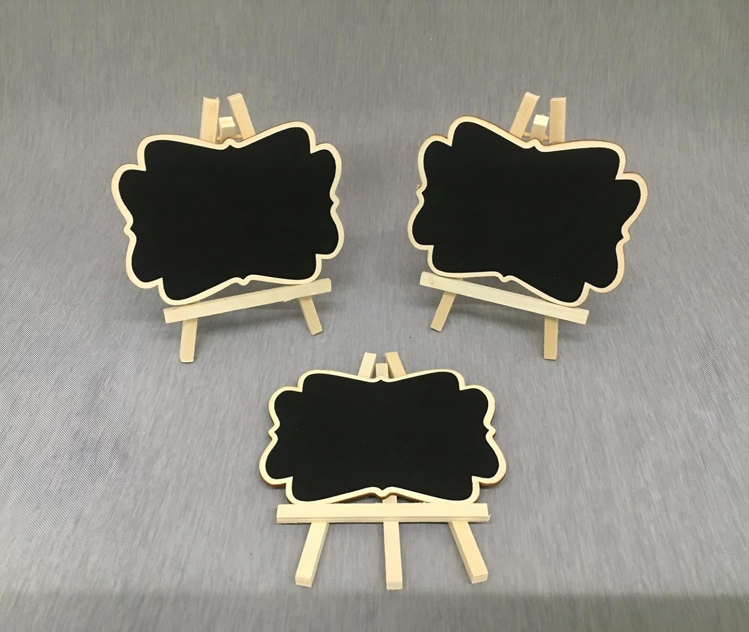 3 Pcs Mini Wooden Chalkboard Signs with Stand | Reusable Wave-Shaped Blackboard Labels for Food Display