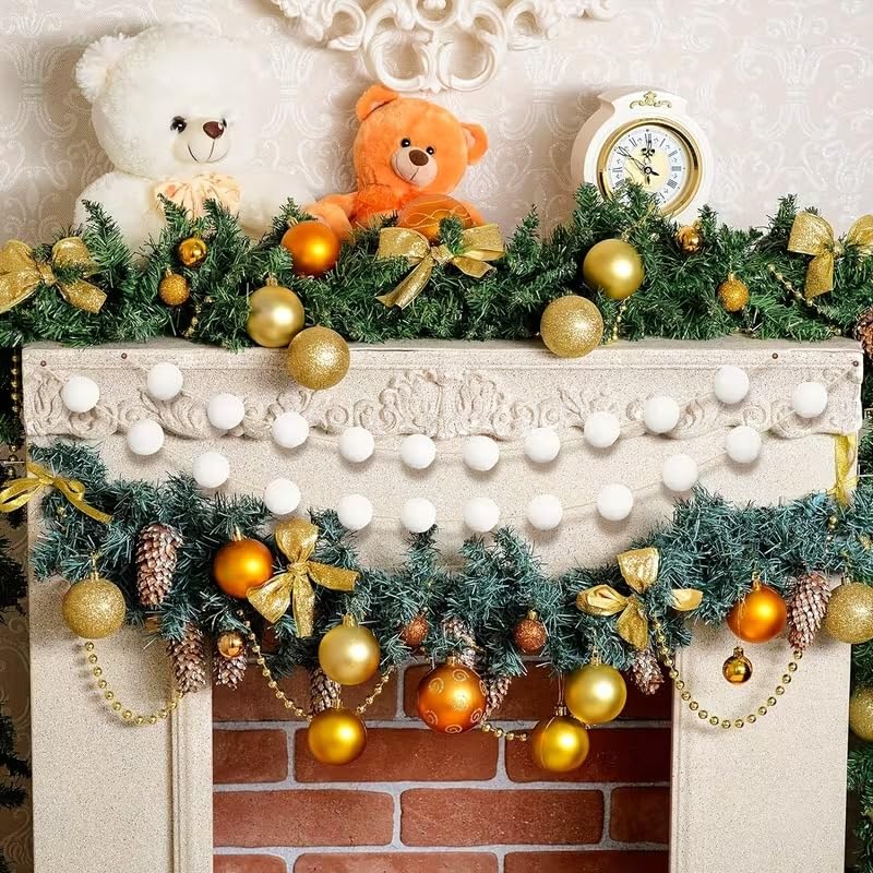 White Pom Pom Garland Adjustable Hanging Wreath – 6.6 ft / 2m